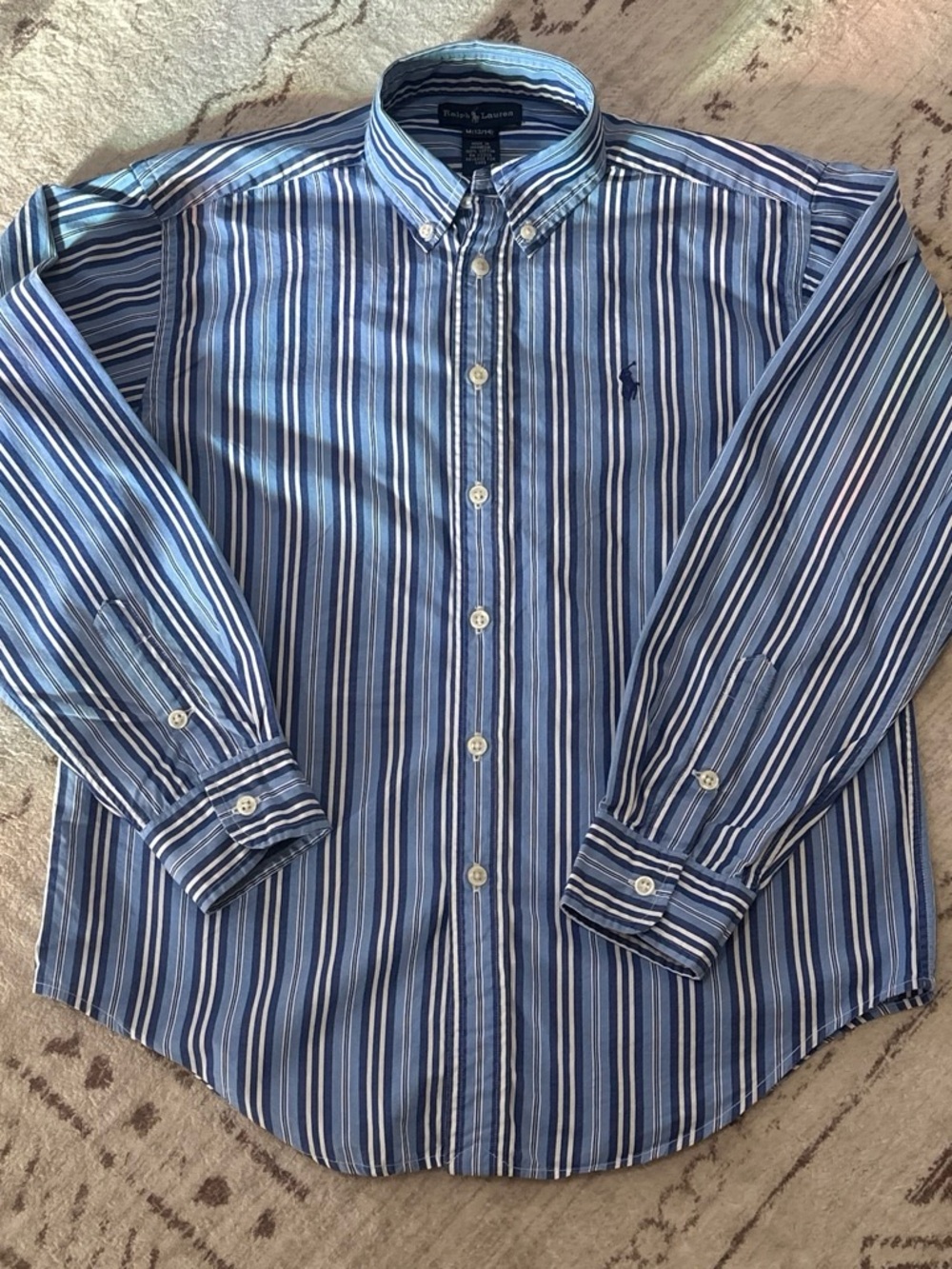 Ralph Lauren Boys (12/14) Navy & Light Blue Multi-Stripe Button-Down Shirt